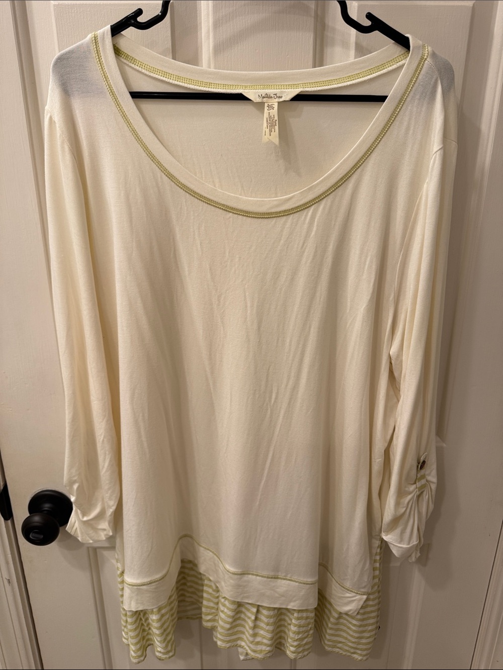 Matilda Jane Cream Scoop Neck Tunic with Yellow Striped Ruffle Hem